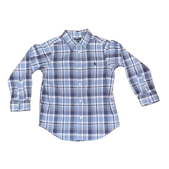 Ralph Lauren Boys Blue Plaid and Blue Solid Shirts - Picture 3 of 6